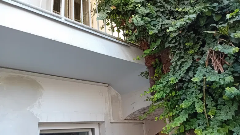 Opravená spodní část terasy při pohledu ze dvora.